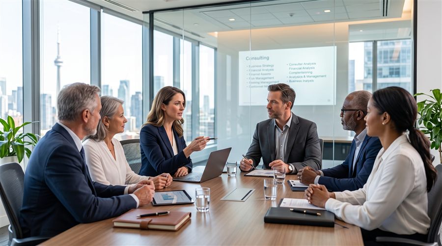 Professional services team in a modern office