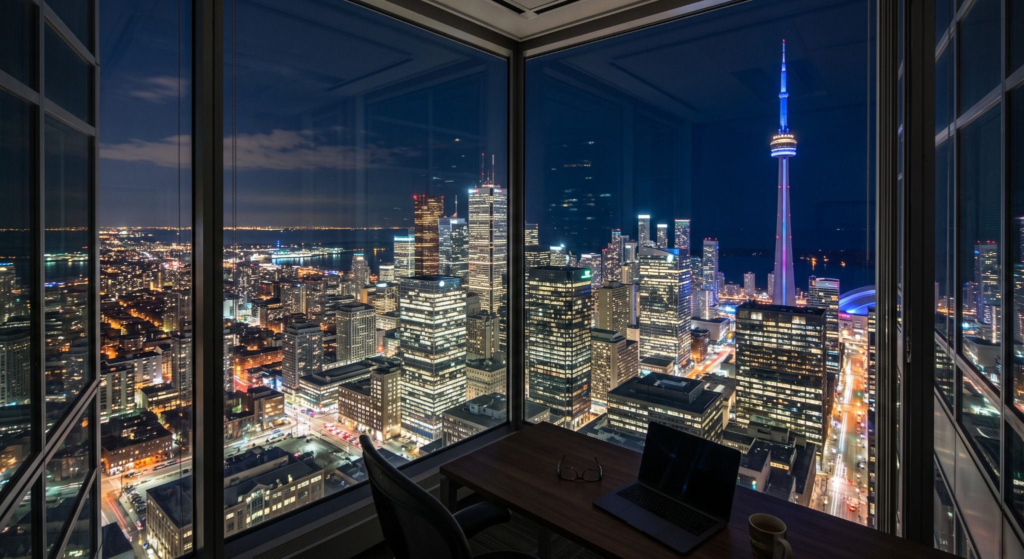 Modern professional office with desk and laptop